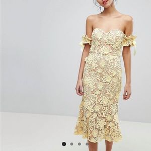 Yellow floral Bardot midi dress